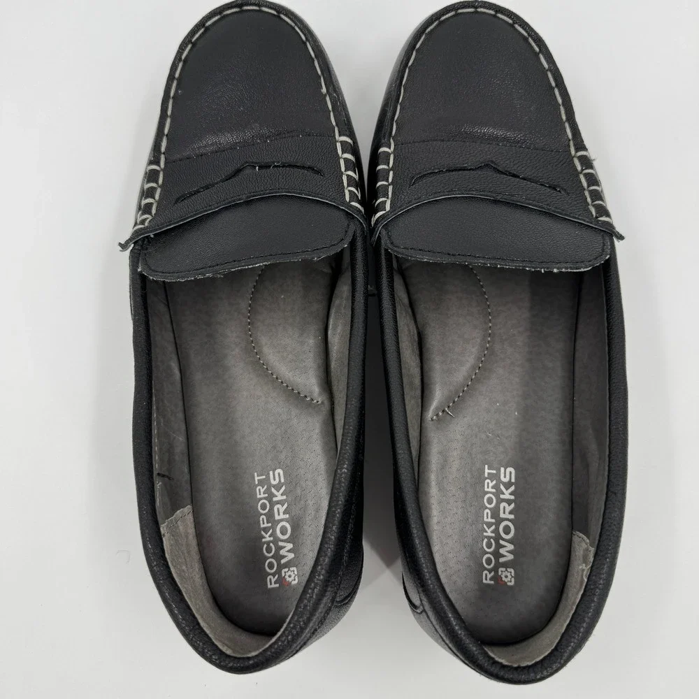 Rockport Womens Black Leather Work Shoes Top Shore Penny Loafer Steel Toe‎ 10W